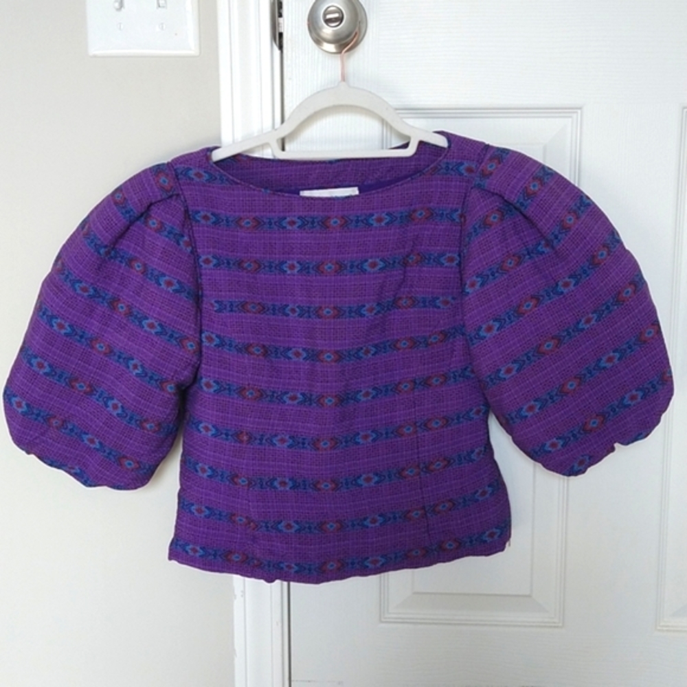 Vintage Albert Nipon 100% Silk Puff Sleeve Top SZ 4